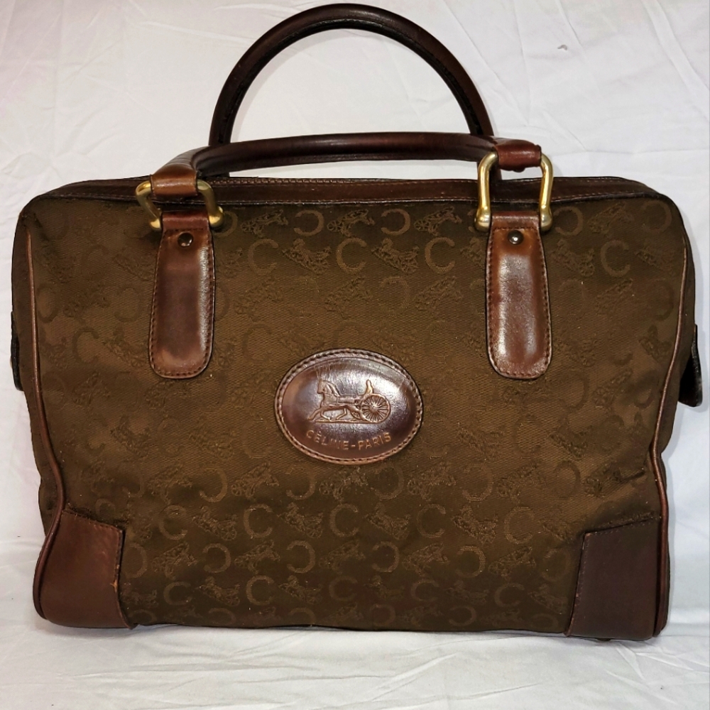 Vintage Celine Monogram Canvas and Leather Handbag